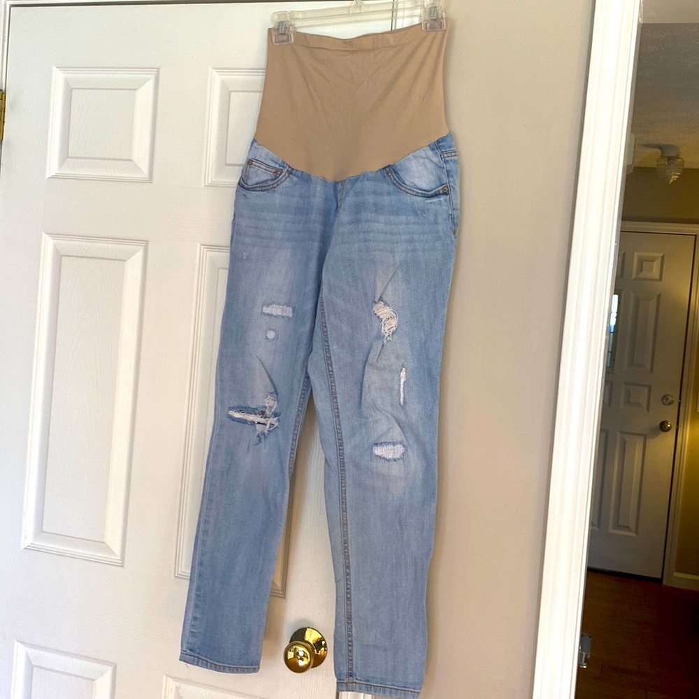 Maternity Indigo Blue Distressed Jeans Size Medium EUC